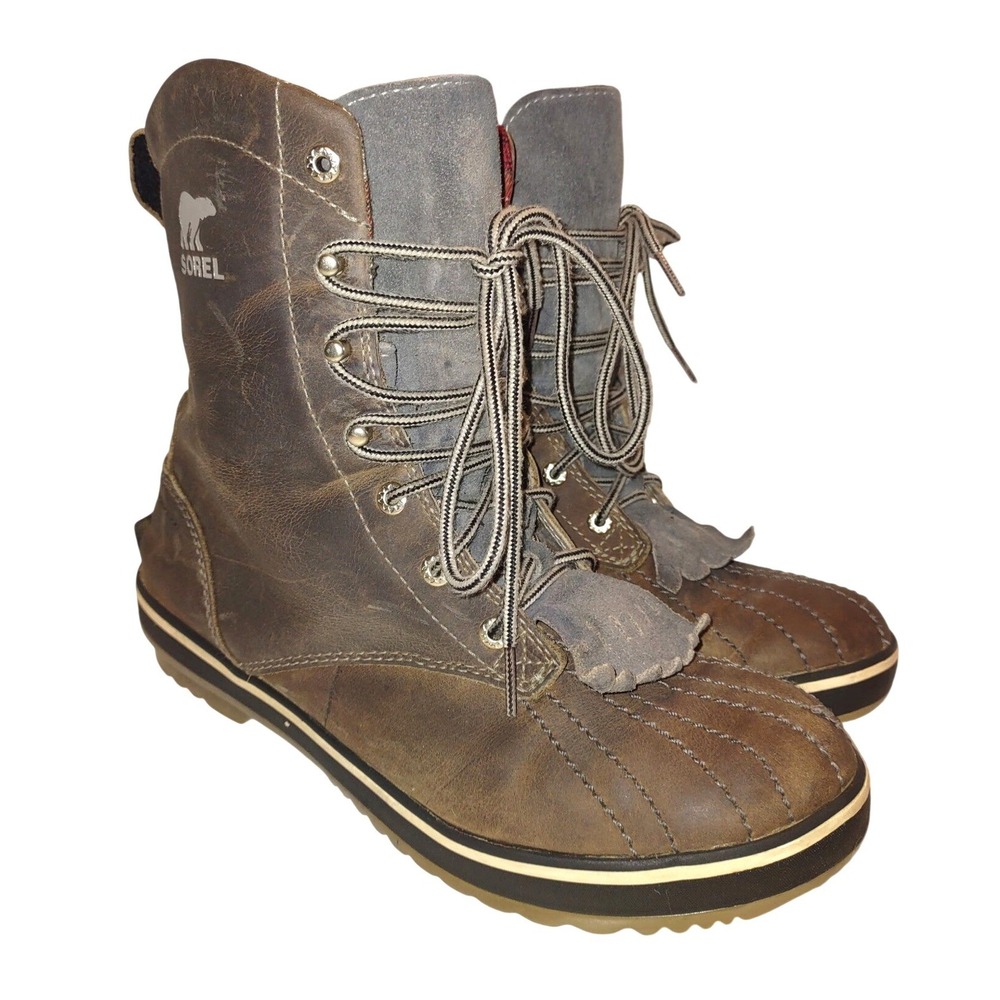 Sorel Tivioli 18 Brown Leather Plaid Waterproof Duck Boots NL1774-005 Womens 9
